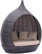Brown Daybed with Canopy, Modern Outdoor Bed Lounger for Patio or Poolside, Luxury Daybed for Relaxation in Shaded Comfort