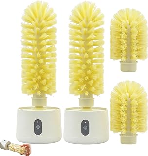 Electric Rotary Cup Brush with Suction Base, Cordless Bottle Washer (2pcs) | Motorized Cleaning with Dual Interchangeable Heads, Space-Saving Suction Base, Splash-Resistant Bristles, USB Rechargeable