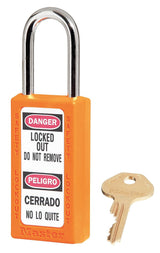 Lockout Padlock by Master Lock – Plastic,Laminated Steel, Orange, Model 411KAS12ORJ