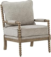 Furnifact Polyester-Upholstered Spindle Armchair with Rubberwood Frame, Accent Chair for Living Room and Reading Chair for Bedroom, Fog