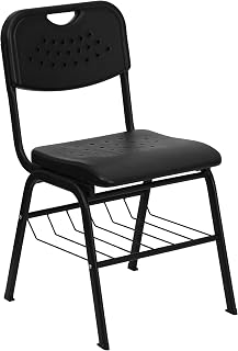 Flash Furniture HERCULES Series 880 lb. Capacity Black Plastic Chair with Black Frame and Book Basket