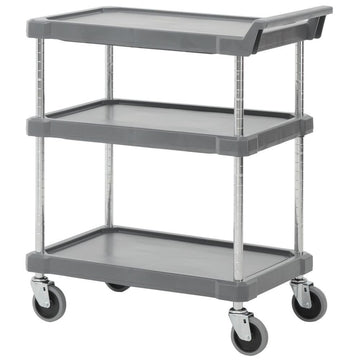 Charcoal Grey Plastic 3-Shelf Cart - 29 1/4"L x 17"W x 35 1/4"H by HUBERT – Plastic, Gray, Model HUB16UC3-12