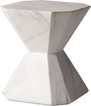 LeisureMod Modern Side Table - Weather-Resistant Marble White Fiberstone Geometric End Table for Home, Living Room, Outdoor Patio & Sofa