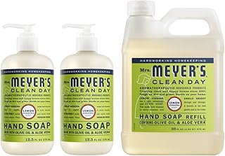 Mrs. MEYER'S CLEAN DAY Liquid Hand Soap Variety Pack (Lemon Verbena) – 12.5 Fl Oz x 2 + 33 Fl Oz Refill, 1 CT