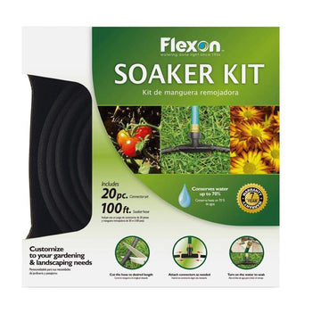 WS100KITCN 20-Piece Soaker Hose Kit by Flexon – 100 Feet, Polyvinyl Chloride (PVC), Black, Model WSKIT100CN