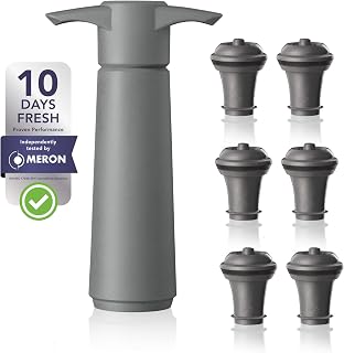 Vacu Vin Original Saver Wine Bottle Stopper – With 6 Vacuum Stoppers – Preserver Wine Stopper with Pump for Red or White Wine – Wine Accessories to Keep Wine Fresh – Airtight Seal Stoppers – Gray