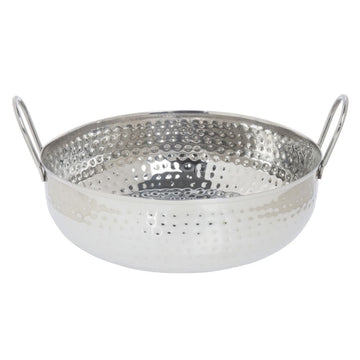 Hammered Stainless Steel Serving Bowl with Handles - 7"Dia x 1 1/2"H by HUBERT – Stainless Steel, Silver, Model DS-35411-B