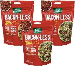 Fresh Gourmet Vegan Bacon-Less Bits - 3.5 oz Plant-Based Topping for Salads, Potatoes, Soups, and More Soy-Free, Kosher, and Smoky Flavor, Resealable Pouch (Pack of 3)