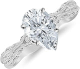 1.25 Ctw 14K White Gold Channel Set Eternity Curving Pear Cut GIA Certified Diamond Engagement Ring (1 Ct H Color SI2 Clarity Center Stone)