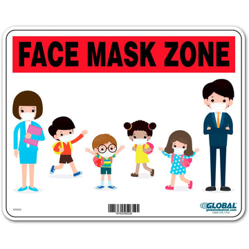 Face Mask Zone Sign by Global Industrial – 10"L x 8"W x 0.03"H, Plastic, Multi-Colored, Model GEC670503