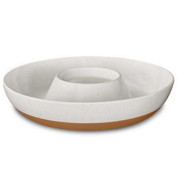 Mora Ceramic Chip and Dip Tray, Large Divided Serving Bowl, Vanilla White