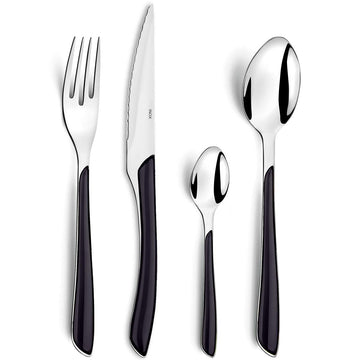 16-Piece Eclat Black Flatware Set by Amefa – Stainless Steel, Silver, Model 2214AAWB12C40