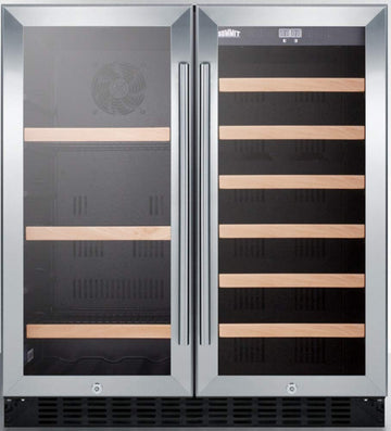Summit Wine Cellar Beverage Center Combo - Stainless Steel by Summit Appliance – 30 inches, 5.8 cubic_feet, Stainless-Steel, Glass/Black, Model SWBV3071