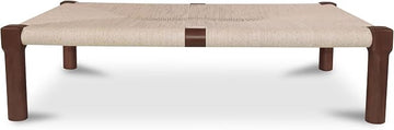 Kaia Outdoor Coffee Table, Rectangular, Teak Wood, Woven Synthetic Hyacinth, Weather Resistant, Dark Brown