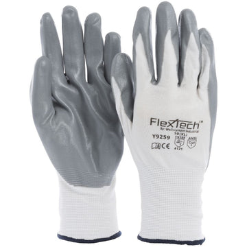 Tucker FlexTech White Knit Work Gloves with Grey Nitrile Palm - Extra Large. 1 Pair by TUCKER SAFETY PRODUCTS INC – X-Large, Knit, White, Pack of 2, Model 43551042327