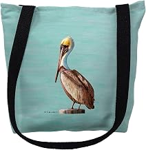 Betsydrake TY035CG 18 x 18 in. Pelican on Aqua Left Tote Bag - Large