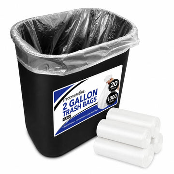 Clear 2 Gallon Trash Bag (1000 Pack) Un-Scented Small Garbage Bags for Bathroom Can by Stock Your Home – 1 Count (Pack of 1000), 2.0 gallons, Clear, Model SYH-1851-5x-BDL
