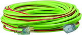 Southwire Heavy Duty Extension Cord, 100Ft, 12 Gauge, 3 Conductor, Neon Outdoor Cord, Lighted End, SJTW, Lime Green/Red, 2549SW0054