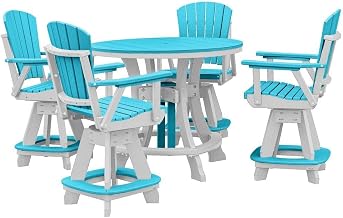 Aruba Blue 5-Piece Round Counter Dining Set, Heavy Duty Poly Seating for Patio and Deck
