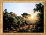 Art Oyster The Elder Karoly Marko Landscape near Tivoli with Vintager Scens - 21" x 28" Premium Canvas Print with Antique Gold Finish Frame