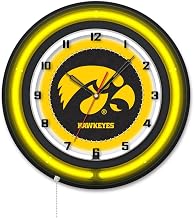 Holland Bar Stool Clk19BKIowaUn NCAA 19 in. Dia. University of Lowa Double Neon Wall Clock Black
