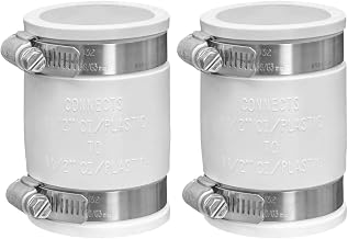 Fernco 1056-150 1-1/2-in. Flexible PVC Pipe Coupling for Cast Iron and Plastic Plumbing Connections in White (Pack of 2)