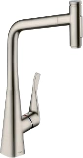 hansgrohe 73816800 M7117-H320 Kitchen Tap, Hose Box, Selectable Swivel Range, Pull-Out Spray, Stainless Steel, Spout height 32 cm