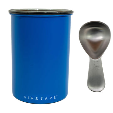 Airscape Stainless Steel Coffee Canister & Scoop Bundle - Food Storage by Planetary Design – Medium, 1 pounds, Stainless Steel, Matte Blue, Pack of 2