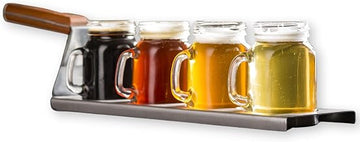 TableCraft 20002 Drink Flight Board, Spatula Style, Stainless Steel with Faux Wood Melamine Handle, Holds Four 2.25" Glasses, 16 x 3.5 x 3.25", Better Burger Collection