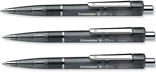 Schneider Optima Ballpoint Pen Refillable Medium Tip, Black 3 Pack | Refillable, Smooth Writing, Transparent Barrel, Waterproof ISO-Certified Ink, Everyday Writing, Home & Office Use Stationery
