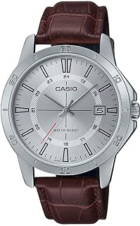 Casio Men's Analog Quartz Watch with Leather Strap MTP-V004L-7CUDF, Brown-Silver, One Size, Strap