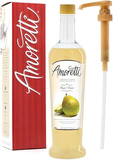 Amoretti Premium Pear Syrup, 94 Servings Per Bottle (750 ml), with Pump for Flavoring Coffees, Cocktails, and other Beverages, Gluten Free, GMO/GEO Free, Preservative Free