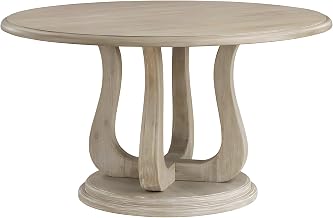 Furnifact Wooden Round Pedestal Dining Table with Farmhouse Style, 60 Inch Round Wood Dining Table for 6 Whitewash Finish, White Washed