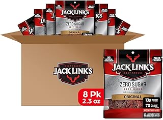 Jack Link's Original Zero Sugar Beef Jerky Multipack - (8 Pack) 2.3 oz Bags - Ready to Eat Real Meat Protein Snacks - 13g Protein per Serving - Made with 100% Real Beef