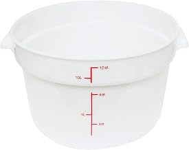 Thunder Group PLRFT312PP Food Storage Container, 12 Quart, Round, Stain Resistant, -40° to 160° F Temperature Range, Polypropylene, White, NSF, Pack of 12