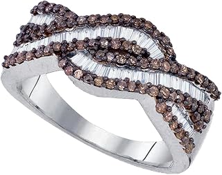 925 Sterling Silver Invisible & Channel Set Round and Baguette Cut Brown and White Diamond Ladies Womens Wedding Band OR Anniversary Ring (3/4 cttw.)