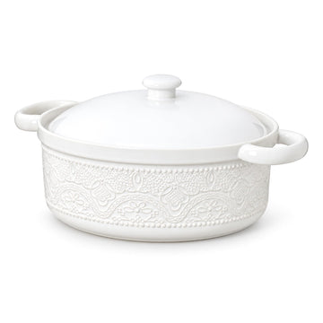 Fun Elements Ceramic Casserole, 2 Quart with Lid, Bright White