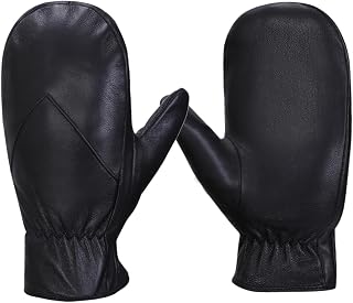 MGGMOKAY Women's Leather Mittens Warm Lambskin Mittens Winter Fleece Lined