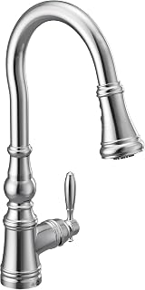 Moen S73004 Weymouth Shepherd's Hook Pulldown Kitchen Faucet Featuring Metal Wand with Power Boost, Chrome