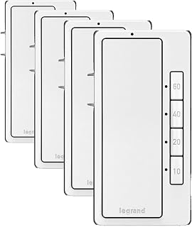 Legrand Radiant Digital Countdown Timer Rocker Light Switch, for Home Lighting Control, with Locator & Time Indicator, 60/40/20/10 Minute Settings, RT2WCCV4, White, 1 Count (Pack of 4)