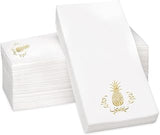 Pineapple Gold Foil Stamped Airlaid Paper Dinner Napkins, 1/6 Fold 12"x17" Disposable Guest Hand Towels - Absorbent, Linen-Like, Weddings, Receptions, Parties, Bathroom (Gold, 100 Count)