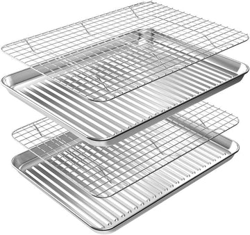 Rottay Stainless Steel Baking Pan Set, 16 x 12 Inch Sheets with Racks, Silver