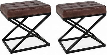 Jofran Global Archive Mid-Century Modern Genuine Leather Ottoman Pre-Assembled, 20''W x 14''D x 18.5''H, Dark Sienna,Set of 2