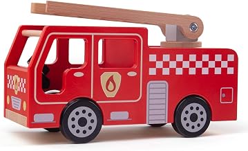 Bigjigs Toys City Wooden Fire Engine - Toy Fire Engine with Swivel Ladder, Kids Emergency Toy Vehicle for Ages 3 Years +, Quality Toys for Pretend Play