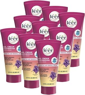 Veet Sensitive Skin Formula with Aloe Vera and Vitamin E, Dermatologically Tested Hair Removal Gel Cream 6.76 Fl Oz. for Legs & Body (9 Pack)