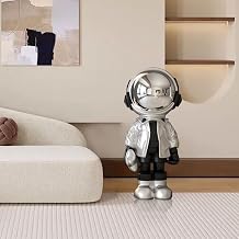 Astronaut Statue for Home Decor,Modern Spaceman Sculpture Floor/Tabletop Display, Handcrafted Astronaut Figurine Collectible Art for Living Room, Office & Space Themed Inter (Silver, 27.6in)