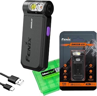 Fenix SW05R-UV Clip On Flat Body swival Flashlight with UV Light/Black Light with EdisonBright Accessory case Bundle