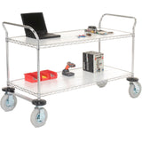 Heavy Duty 2 Tier Wire Shelf Rolling Utility Cart with Pneumatic Wheel Casters by Nexel – Silver, Model 1836N2C