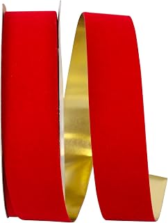 Reliant Ribbon Velvet Gold Back Polypro Ribbon, 1-3/8 Inch X 25 Yards, Medium Red