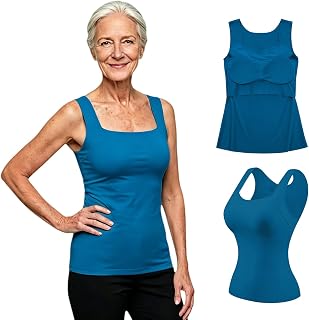 Tank Tops with Built in Bras for Older Women Wide Strap Padded Bra Camisole